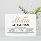 Goud, zwart | Modern Typografie Boy Baby shower Kaart (Staand voorkant)