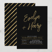 Goud & Zwart Modern Uitnodiging voor Feestelijke E (Voorkant / Achterkant)