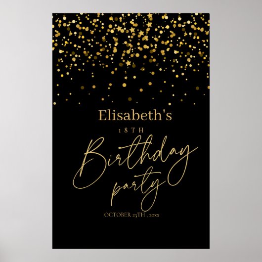 Goud & Zwart Modern Verjaardagsfeestje Poster (Voorkant)