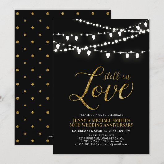 Goud & Zwart | Moderne 50e trouwdag Kaart (Voorkant / Achterkant)
