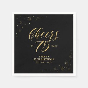 Goud & Zwart   Moderne Cheers 75e Verjaardagsfeest Servet