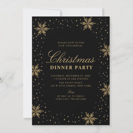 Goud & Zwart | Moderne Chic Kerst Dinner Party Kaart (Voorkant)
