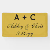 Goud Zwart Moderne Gepersonaliseerde Trouwreceptie Spandoek (Horizontaal)