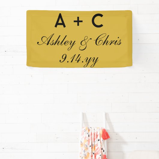 Goud Zwart Moderne Gepersonaliseerde Trouwreceptie Spandoek (Insitu)