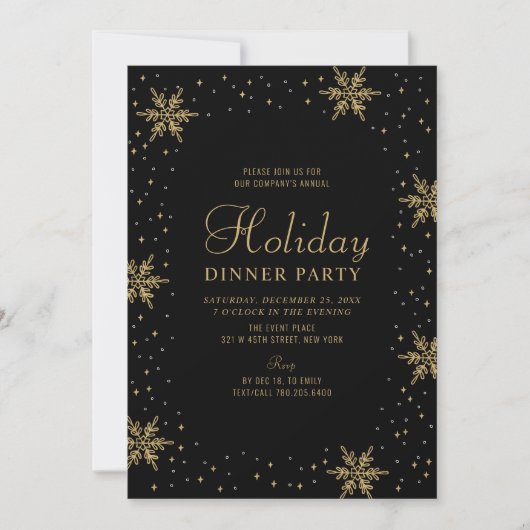 Goud & Zwart | Moderne Kerst Dinner Party Kaart (Voorkant)