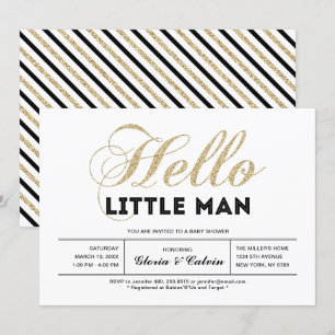 Goud, Zwart   Moderne typografie jongens babyshowe Kaart