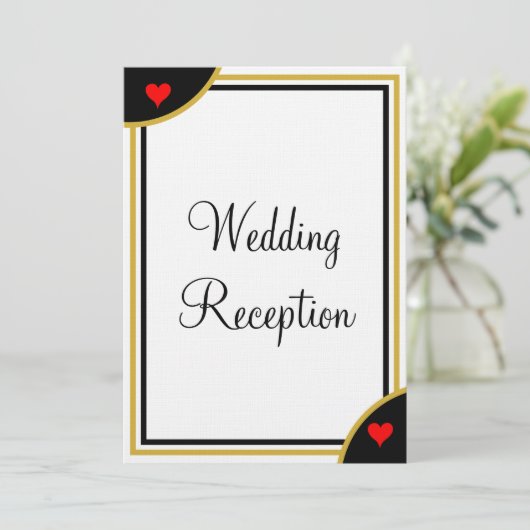 Goud Zwart Monogram Bruiloft Receptie Harten Kaart (Staand voorkant)