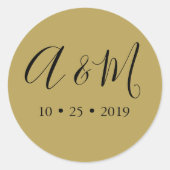 Goud Zwart Monogram Elegant Bruiloft Ronde Sticker (Voorkant)