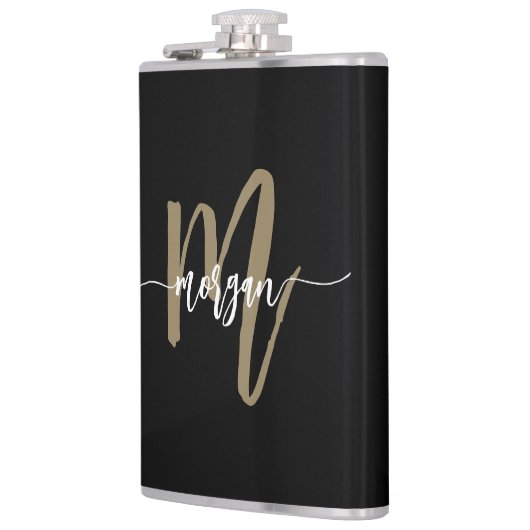 Goud Zwart Monogram Elegant Modern Heupfles (Links)