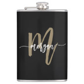 Goud Zwart Monogram Elegant Modern Heupfles (Voorkant)