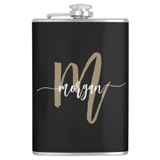 Goud Zwart Monogram Elegant Modern Heupfles (Voorkant)