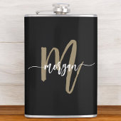 Goud Zwart Monogram Elegant Modern Heupfles