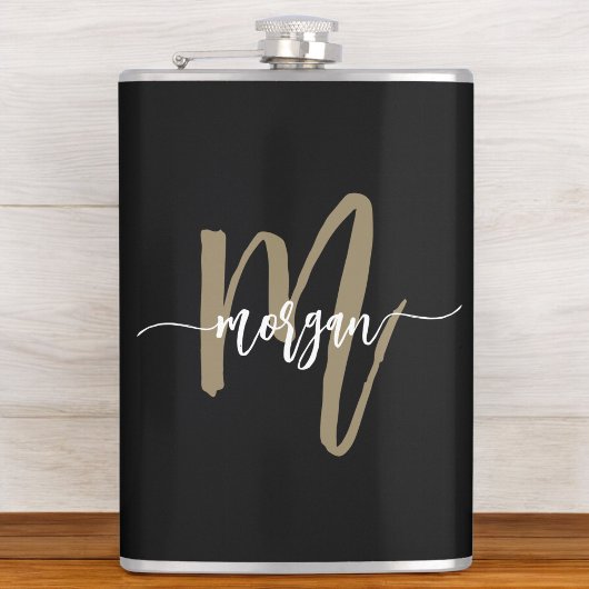 Goud Zwart Monogram Elegant Modern Heupfles