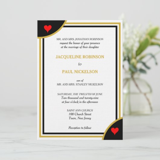 Goud Zwart Monogram Geometrische Bruiloft Rode Har Kaart (Staand voorkant)