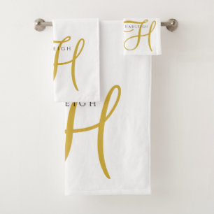 Goud Zwart Monogram Wit Bad Handdoek
