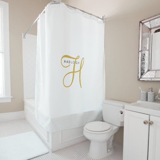 Goud Zwart Monogram Wit Douchegordijn (In situ)