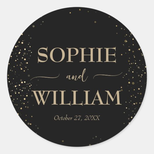 Goud & Zwart Mooie Elegante Bruiloft Ronde Sticker (Voorkant)