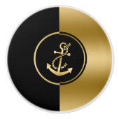 Goud & Zwart Nautische Boot Anker Geometrisch Ontw Keramische Knop (Voorkant)