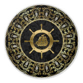 Goud & Zwart Nautische Boot & Lijst Keramische Knop (Voorkant)