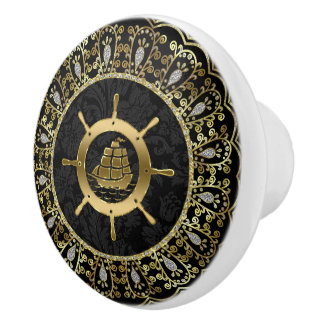Goud & Zwart Nautische Boot &  Lijst Keramische Knop