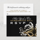 Goud/Zwart New Years Eve Masquerade Ball RSVP (Voorkant / Achterkant)