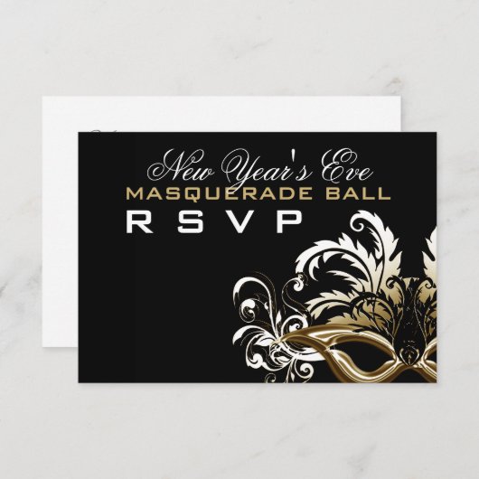 Goud/Zwart New Years Eve Masquerade Ball RSVP (Voorkant / Achterkant)