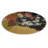Goud Zwart Oosters Japans Kimono Bloemen Glas Snijplank (Hoek)