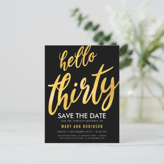 Goud Zwart Opslaan Datum Dertig Verjaardag Party Briefkaart (Staand voorkant)