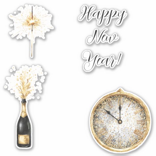 Goud Zwart Oud en Nieuw Celebratie Sticker (Voorkant)