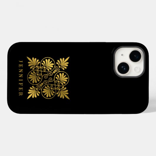 Goud Zwart Oud Grieks Meander Monogram Case-Mate iPhone Case (Achterkant (horizontaal))