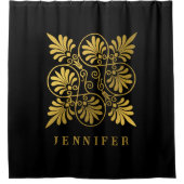 Goud Zwart Oud Grieks Meander Monogram Douchegordijn (Voorkant)