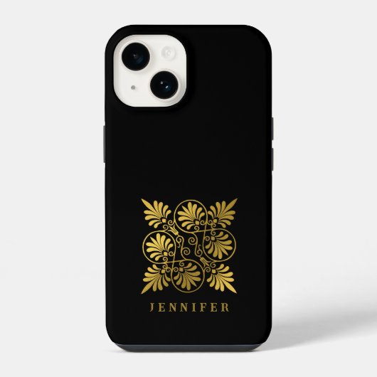 Goud Zwart Oud-Grieks Meander Monogram iPhone Hoesje (Achterkant)