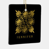 Goud Zwart Oud Grieks Meander Monogram Keramisch Ornament (Rechts)