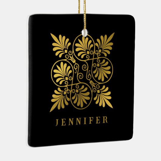 Goud Zwart Oud Grieks Meander Monogram Keramisch Ornament (Rechts)