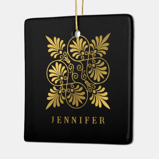 Goud Zwart Oud Grieks Meander Monogram Keramisch Ornament (Links)