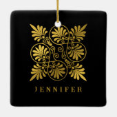 Goud Zwart Oud Grieks Meander Monogram Keramisch Ornament (Achterkant)