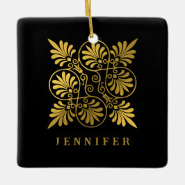 Goud Zwart Oud Grieks Meander Monogram Keramisch Ornament