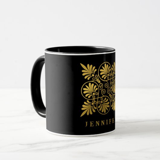 Goud Zwart Oud Grieks Meander Monogram Mok (Voorkant links)