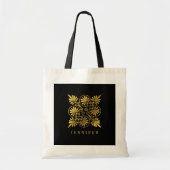 Goud Zwart Oud Grieks Meander Monogram Tote Bag (Voorkant)