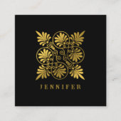 Goud Zwart Oud Grieks Meander Monogram Vierkante Visitekaartje (Voorkant)