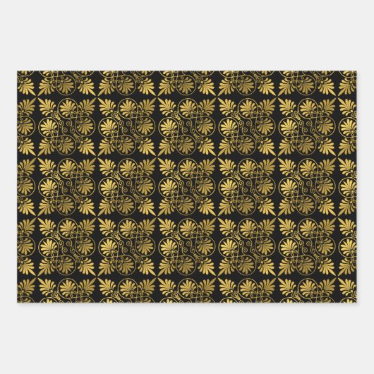 Goud Zwart Oud Grieks Meander Patroon Inpakpapier Vel (Voorkant)