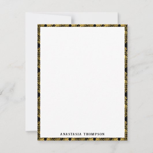 Goud Zwart Oud Grieks Meander Patroon Notitiekaartje