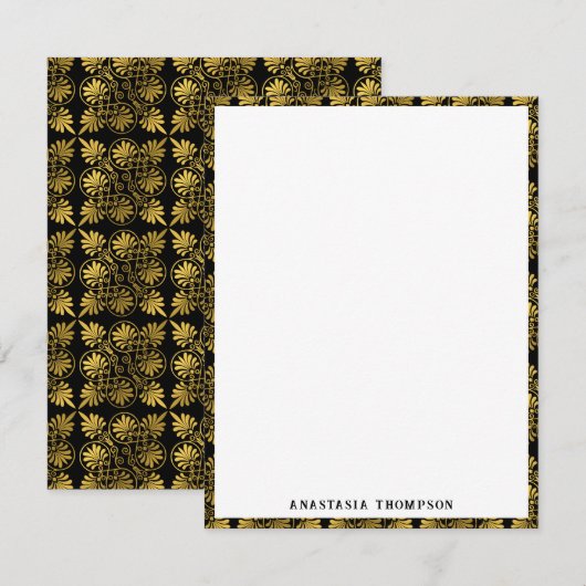 Goud Zwart Oud Grieks Meander Patroon Notitiekaartje (Voorkant / Achterkant)