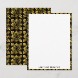 Goud Zwart Oud Grieks Meander Patroon Notitiekaartje