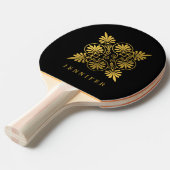 Goud Zwart Oud Grieks Monogram Tafeltennis Tafeltennisbatje (Voorkant Gekanteld)