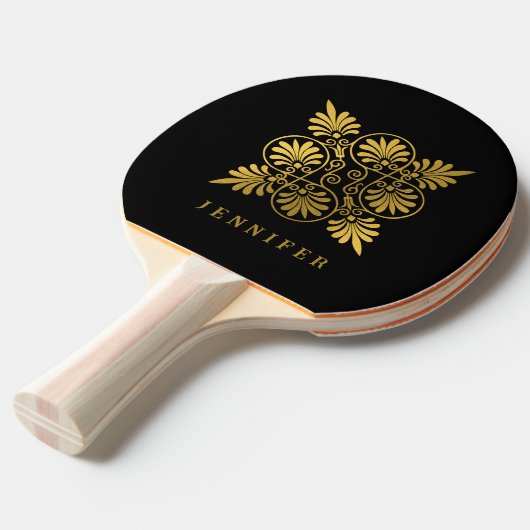 Goud Zwart Oud Grieks Monogram Tafeltennis Tafeltennisbatje (Voorkant Gekanteld)