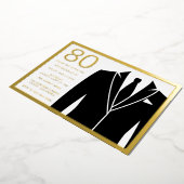 Goud & Zwart Pak & Das 80ste Verjaardagsfeest Goud Folie Uitnodiging (Gedraaid)