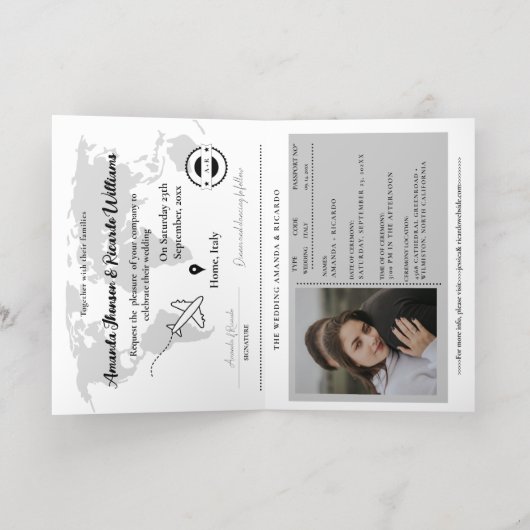 Goud & zwart paspoort bruiloft uitnodiging (Binnenlaag)