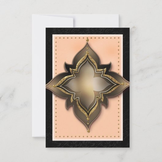 Goud Zwart & Perzik Exotisch Chic Feest Tafelnumme Kaart (Achterkant)