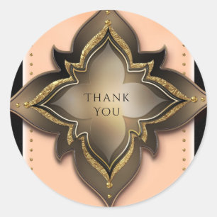Goud Zwart Perzik Exotische Bloem Feest Favor Ronde Sticker